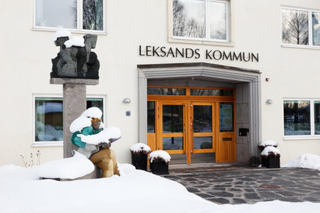 Leksand, Sweden - February 9, 2018: Entrance to the Leksand municpal city hall.のeditorial素材