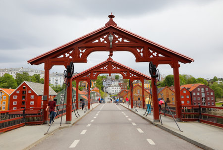 Trondheim, Norway - May 29, 2016: View of the old bridge.のeditorial素材