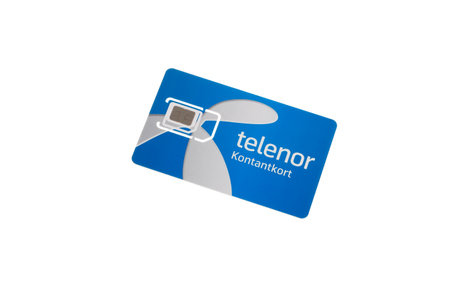Stockholm, Sweden - February 1, 2019: One Telenor cell phone prepaid card for the Swedish market as it looks like in Feb 2019のeditorial素材