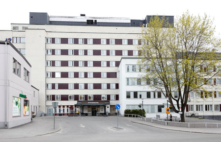 Sodertalje, Sweden - May 14, 2017: The Sodertalje hospital building and main entrance.のeditorial素材