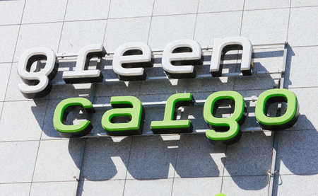 Solna, Sweden - May 24, 2017: TheSwedish railroad freight company Green cargo sign at its officelocated in the Solna Business park.のeditorial素材