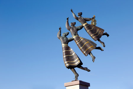 Rattvik, Sweden - September 2, 2013: : Detail of the artwork Vattenspel fontain located in the city center by Thomas Hellstrom and Mats Fallman.のeditorial素材