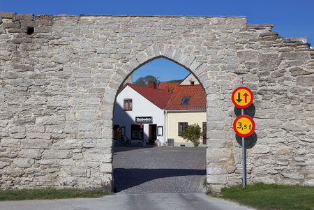 Visby, Sweden - May 12, 2016: The Fiskarporten gate in the Visby medieval city wall.のeditorial素材