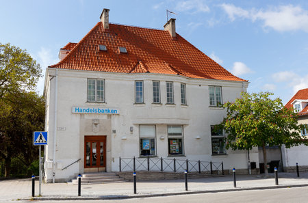 Hemse, Sweden - May 14, 2016: Te bank office for Handelsbanken located on the Storgatan street in Hemse.のeditorial素材