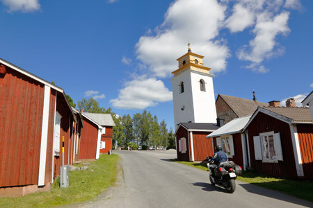 Gammelstad, Sweden - July 19, 2016: View of the small red painted cottages in theUNESCO world herritage Gammelstad church town near Lulea city.のeditorial素材