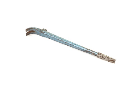 One blue rusty crowbar isolated on white background.の写真素材