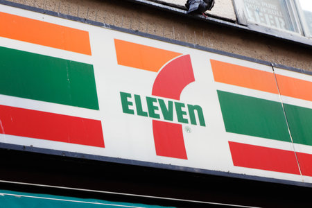Stockholm, Sweden - July 10, 2016: Close-up of the 7-Eleven store logo.のeditorial素材