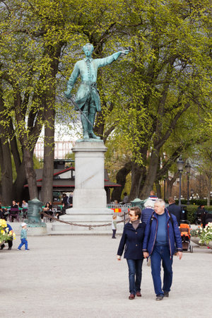 Stockholm, Sweden - April 30, 2019: The statue of the Swedish kin Charles XII located at the Karl XII square in the Kungstradgarden park.のeditorial素材