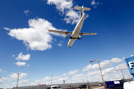 Stockholm, Sweden - May 29, 2019: A twin engine turbopro ATR 72 passenger aircaraft in service for...