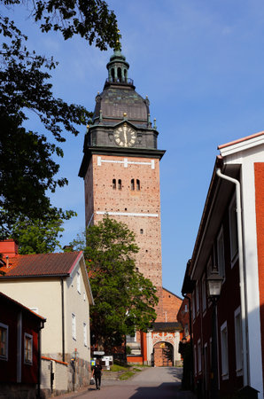 Strangnas, Sweden - June 5,2019: View of the Gyllenhjelm street with Strangnas cathedral in the background.のeditorial素材