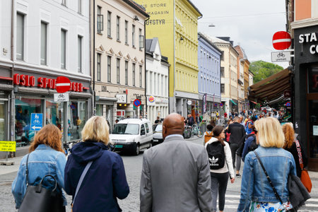 Oslo, Norway - June 20, 2019: View of people walking on the Torggatan street.のeditorial素材