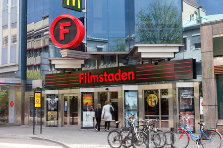 Karlstad, Sweden - August 7, 2019: Exterior view of the movie theater Filmstaden located at the Drottninggatan street.のeditorial素材