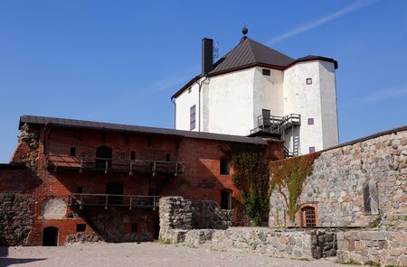 View of the medieval Nykoping castle with its court yard located in the Swedish province of Sodermanland.の写真素材
