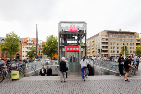 Copenhagen, Denmark - September 4, 2019: The entrance to the metro station Christianshavn.のeditorial素材