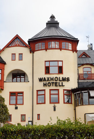 Vaxholm, Sweden - August 30, 2019: Exterior view of the Waxholms hotel.のeditorial素材