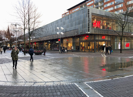 Sodertalje, Sweden - December 7, 2019. View of the pedestrian street Storgatan in the city center.のeditorial素材