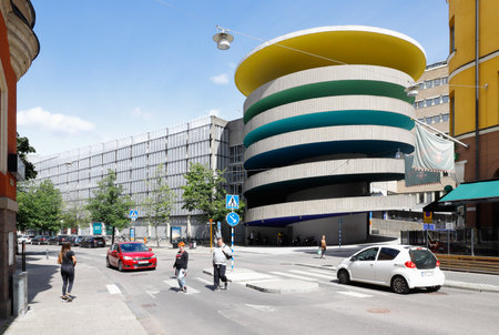 Norrkoping, Sweden - July 3, 2020: Outside view of the multistory car park Sprialen located in the city center.のeditorial素材