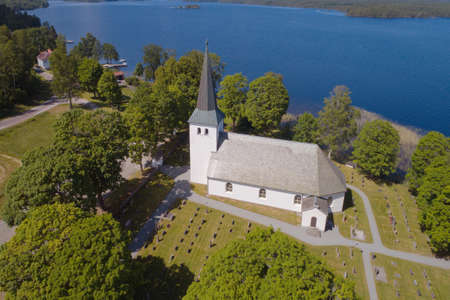 Aerial view of the Swedish Torrskog church building located in province of Dalsland.の写真素材