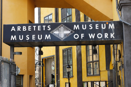 Norrkoping, Sweden - July 3, 2020: The museum of work entrance sign.のeditorial素材