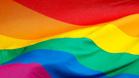 Close-up of a multi colored rainbow flag.の写真素材