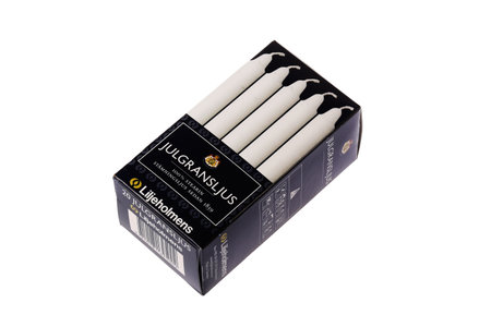 Stockholm, Sweden - January 10, 2020: A box with candles produced by Liljeholmens for use in christmas trees.のeditorial素材