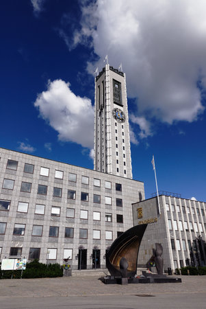 Vasteras, Sweden - July 2, 2020: Low angle view of te Vasteras city hall.のeditorial素材