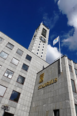 Vasteras, Sweden - July 2, 2020: Low angle view of te Vasteras city hall.のeditorial素材