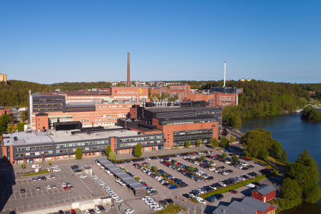 Sodertalje, Sweden - June 10, 2020: Aerial view of the AstraZeneca pharmaceutical production plant at Snackviken.のeditorial素材