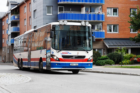 Boden, Sweden - August 25, 2020: Front view of the county public transportation bus service on route 30.のeditorial素材
