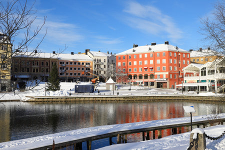 Sodertalje, Sweden - January 30, 2021: View of the Sodertalje waterfront.のeditorial素材