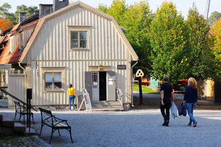 Sodertalje, Sweden - September 27, 2020: View of the town sqauare at the Torekallberget open air museum.のeditorial素材