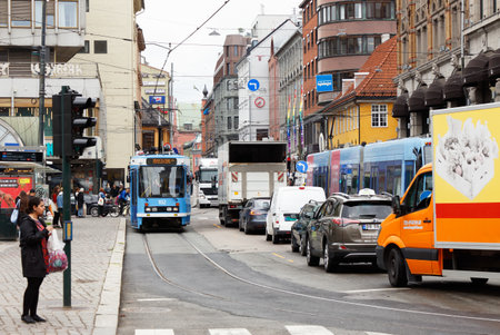 Oslo, Norway - June 20, 2019: Traffic at the Stortorvet square in downtown Oslo.のeditorial素材