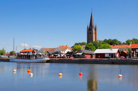 Mafrioestad, Sweden - June 23, 2021: The Mariestad harbor area.のeditorial素材