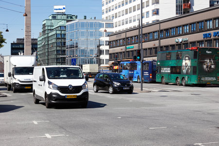 Copenhagen, Denmark - June 27, 2018: View of traffic on the Vesterbrogade street in downtown Copenhagen.のeditorial素材