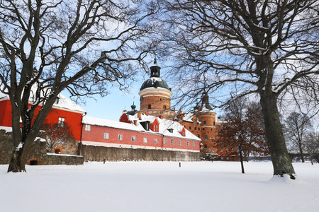 View of the 16th century Gripsholm castle located in trhe Swedish province of Sodermanland.のeditorial素材
