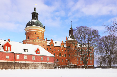 View of the 16th century Gripsholm castle located in trhe Swedish province of Sodermanland.のeditorial素材
