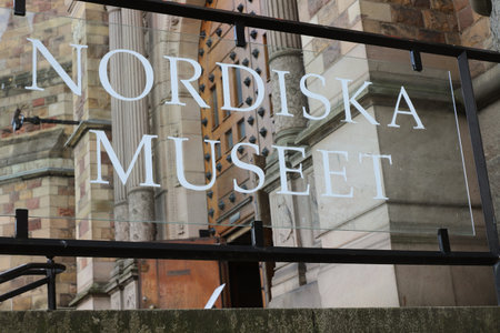 Stockholm, Sweden - April 1, 2021: The Nordic museum entrance sign.のeditorial素材
