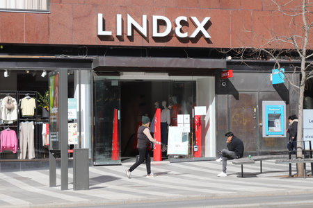 Stockholm, Sweden - April 1, 2021: The entrance to the clothing store Lindex chain located at the Klarabergsgatan.のeditorial素材