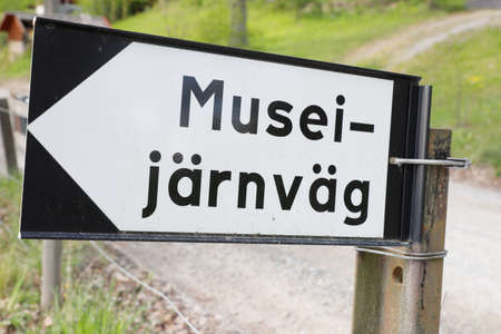 Railway used for heritage railway directional sign in Swedish.の写真素材