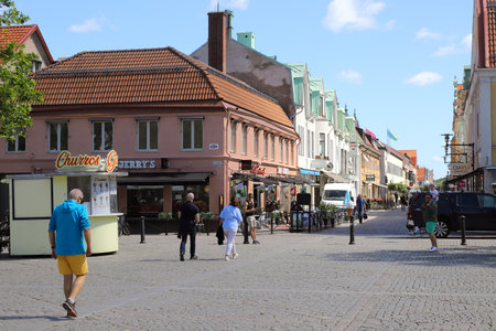 Kalmar, Sweden - July 7, 2020: View of the Storgatan street in downtown Kalmar.