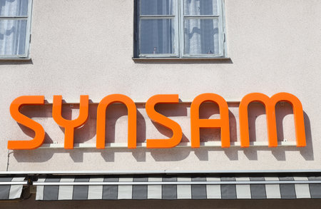 Nykoping, Sweden - April 18, 2021: Close-up view of the Synsam brand used by opticians.のeditorial素材