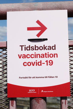 Stockholm, Sweden - April 27, 2021: Directions toa vaccination center for  pre-booked vaccination against covid-19 offered by the health service in the Stockholm County.のeditorial素材