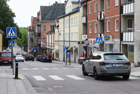Strangnas, Sweden - July 27, 2021: View of the Storgatan street.のeditorial素材