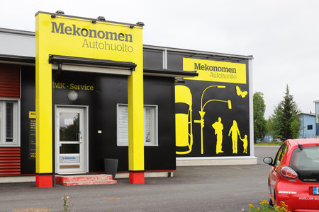 Tornio, Finland - August 22, 2021: Exterior view of the JMK-Service Mekonomen auto repair and service  facility.のeditorial素材