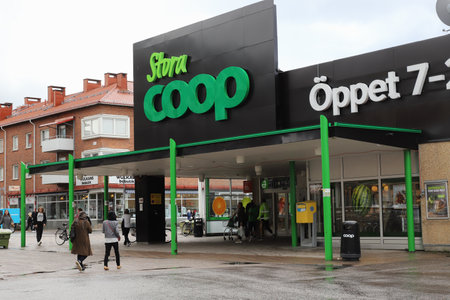 Boden, Sweden - August 20, 2021: The entrance to the Stora Coop supermarket grocery store.のeditorial素材