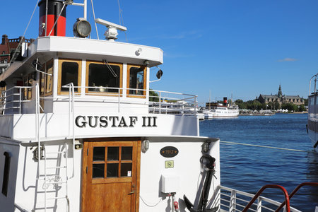 Stockholm, Sweden - August 31, 2021: The passanger ship Hutaf III moored at the Nybrokajen.のeditorial素材