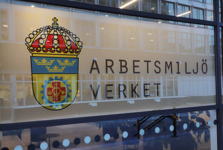 Solna, Sweden - September 16, 2021:  he Swedish Work Environment Authority (arbetsmiljoverket) office entrance and sign.のeditorial素材