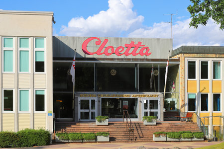 Ljunsgbro, Sweden - August 5, 2021: The main entrance to the Clottea chocolate factory building.のeditorial素材