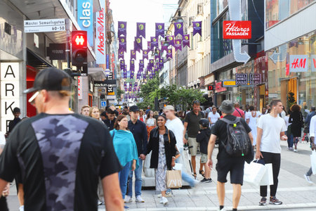 Stockholm, Sweden - July 29, 2021: View of the busy pedestrian only Drottninggatan street in downtown Stockholm.のeditorial素材