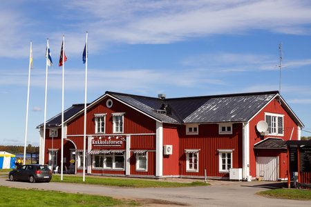 Kukkola, Sweden - August 24, 2020: The Kukkola rapids tourist and conference center main building with the sauna academy.のeditorial素材